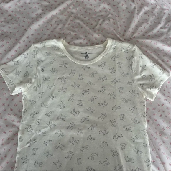 brandy Melville white and light blue fawn baby tee🦌🦌 - Picture 2 of 4